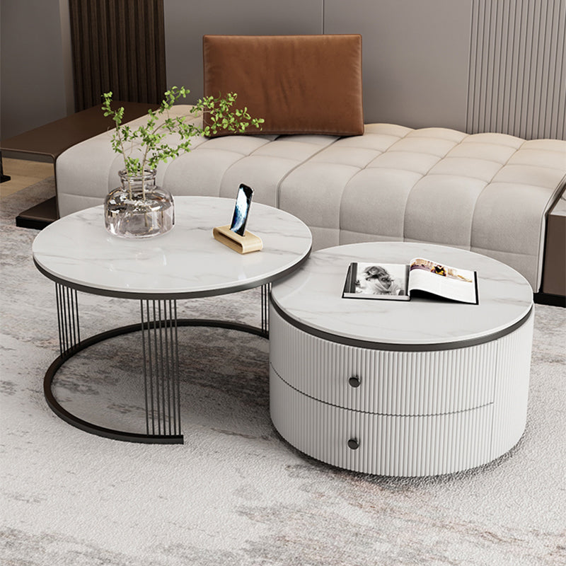 Slate Round Coffee Table Frame Nesting Coffee Table Set for Living Room Clearhalo 'Coffee & Accent Tables' 'Coffee Tables' 'coffee_tables' 'furn' 'furn_coffee_tables' 'Furniture' 'Living Room Furniture' 7230683