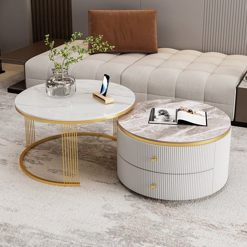 Slate Round Coffee Table Frame Nesting Coffee Table Set for Living Room Gold White Grey Clearhalo 'Coffee & Accent Tables' 'Coffee Tables' 'coffee_tables' 'furn' 'furn_coffee_tables' 'Furniture' 'Living Room Furniture' 7230684