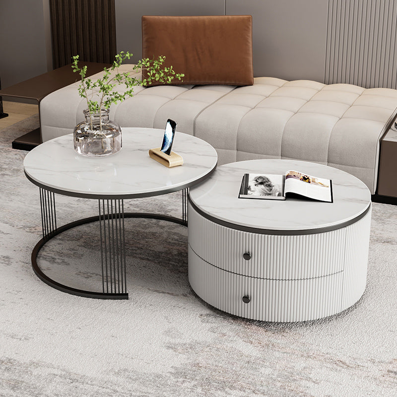 Slate Round Coffee Table Frame Nesting Coffee Table Set for Living Room Black White Clearhalo 'Coffee & Accent Tables' 'Coffee Tables' 'coffee_tables' 'furn' 'furn_coffee_tables' 'Furniture' 'Living Room Furniture' 7230685