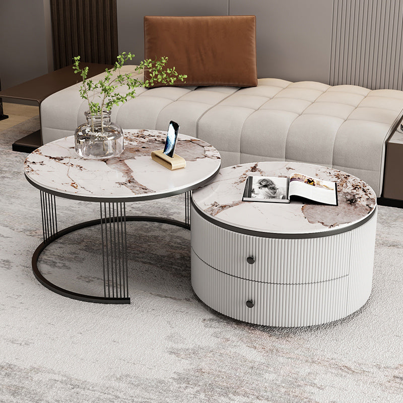 Slate Round Coffee Table Frame Nesting Coffee Table Set for Living Room Black Pandora Gold Clearhalo 'Coffee & Accent Tables' 'Coffee Tables' 'coffee_tables' 'furn' 'furn_coffee_tables' 'Furniture' 'Living Room Furniture' 7230689