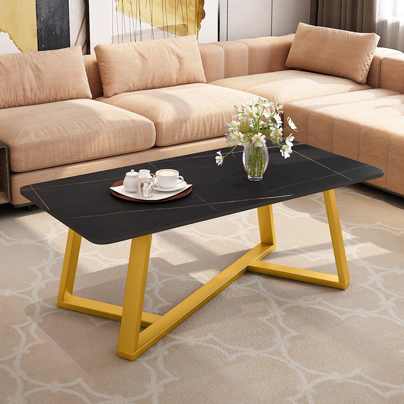 Slate Rectangle Coffee Table Cross Legs Single Table for Living Room Gold Black Clearhalo 'Coffee & Accent Tables' 'Coffee Tables' 'coffee_tables' 'furn' 'furn_coffee_tables' 'Furniture' 'Living Room Furniture' 7230697