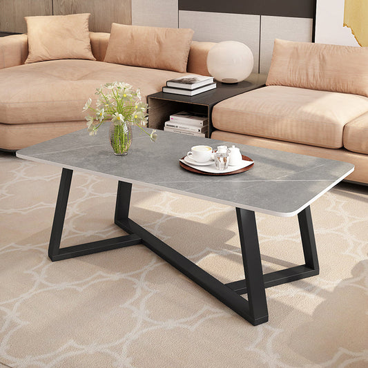 Slate Rectangle Coffee Table Cross Legs Single Table for Living Room Clearhalo 'Coffee & Accent Tables' 'Coffee Tables' 'coffee_tables' 'furn' 'furn_coffee_tables' 'Furniture' 'Living Room Furniture' 7230699