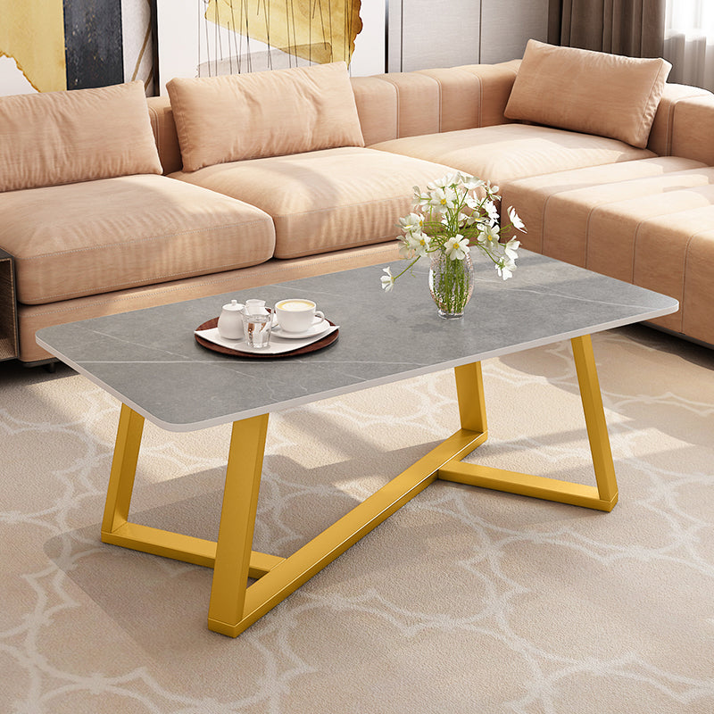Slate Rectangle Coffee Table Cross Legs Single Table for Living Room Gold Gray Clearhalo 'Coffee & Accent Tables' 'Coffee Tables' 'coffee_tables' 'furn' 'furn_coffee_tables' 'Furniture' 'Living Room Furniture' 7230700