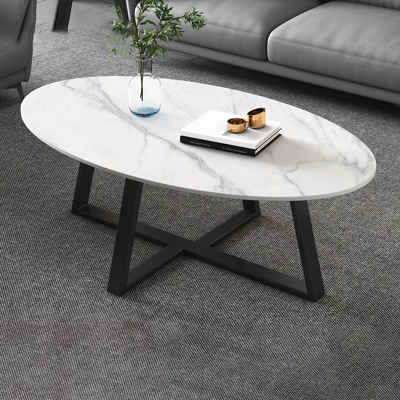 Slate Oval Coffee Table Cross Legs Single Table for Living Room Clearhalo 'Coffee & Accent Tables' 'Coffee Tables' 'coffee_tables' 'furn' 'furn_coffee_tables' 'Furniture' 'Living Room Furniture' 7230713