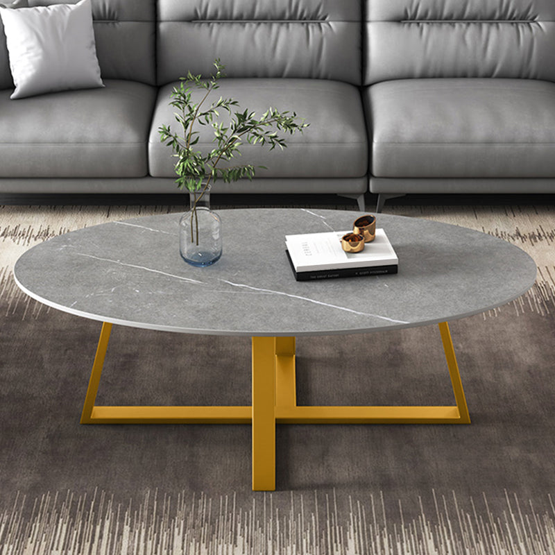 Slate Oval Coffee Table Cross Legs Single Table for Living Room Clearhalo 'Coffee & Accent Tables' 'Coffee Tables' 'coffee_tables' 'furn' 'furn_coffee_tables' 'Furniture' 'Living Room Furniture' 7230716