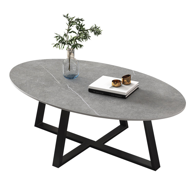 Slate Oval Coffee Table Cross Legs Single Table for Living Room Clearhalo 'Coffee & Accent Tables' 'Coffee Tables' 'coffee_tables' 'furn' 'furn_coffee_tables' 'Furniture' 'Living Room Furniture' 7230722