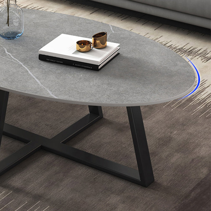 Slate Oval Coffee Table Cross Legs Single Table for Living Room Clearhalo 'Coffee & Accent Tables' 'Coffee Tables' 'coffee_tables' 'furn' 'furn_coffee_tables' 'Furniture' 'Living Room Furniture' 7230725