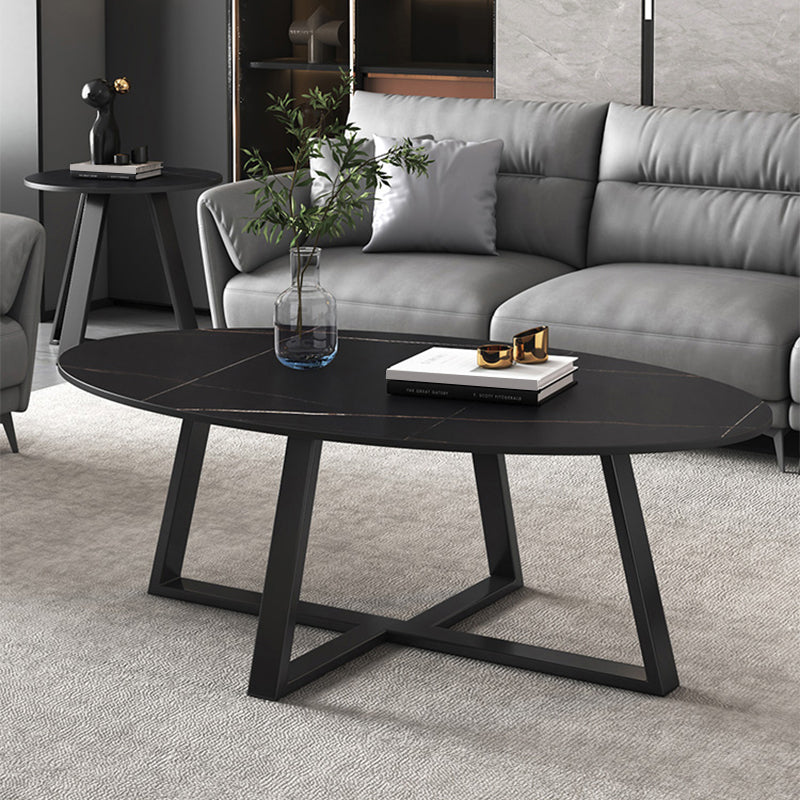 Slate Oval Coffee Table Cross Legs Single Table for Living Room Clearhalo 'Coffee & Accent Tables' 'Coffee Tables' 'coffee_tables' 'furn' 'furn_coffee_tables' 'Furniture' 'Living Room Furniture' 7230726