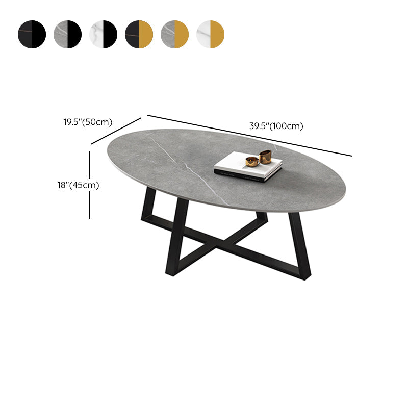 Slate Oval Coffee Table Cross Legs Single Table for Living Room Clearhalo 'Coffee & Accent Tables' 'Coffee Tables' 'coffee_tables' 'furn' 'furn_coffee_tables' 'Furniture' 'Living Room Furniture' 7230728