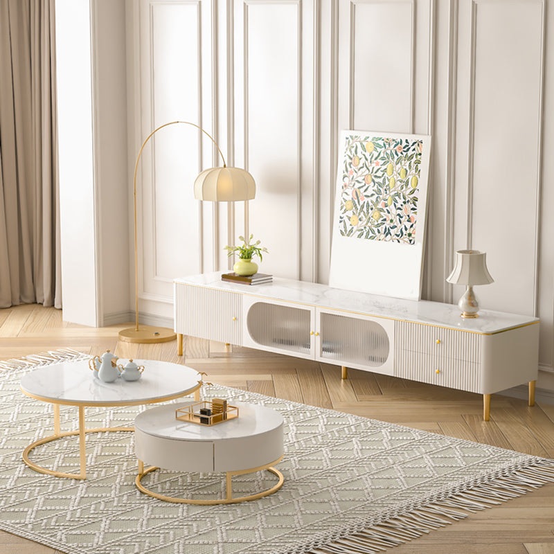 Modern TV Console Stone Media Console TV Stand with 2 Drawers Clearhalo 'furn' 'furn_tv_stands_entertainment_centers' 'Furniture' 'Living Room Furniture' 'TV Stands & Entertainment Centers' 'TV Stands & Media Storage Furniture' 'tv_stands_entertainment_centers' 7230901