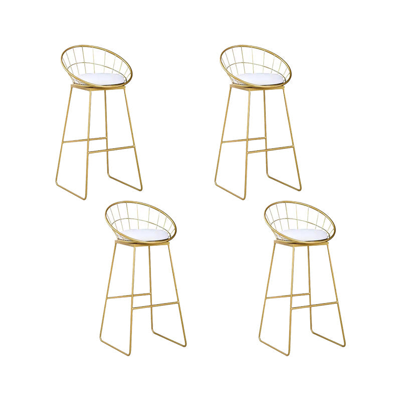 Glam Low Back Dining Stools Round Upholstered Bar Stools with Footrest