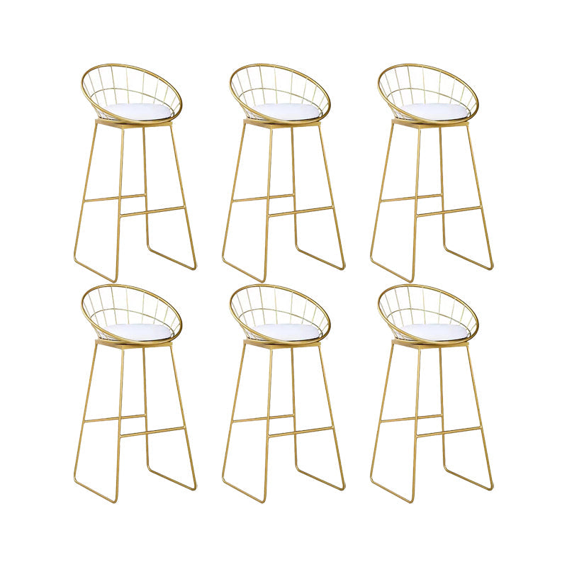 Glam Low Back Dining Stools Round Upholstered Bar Stools with Footrest