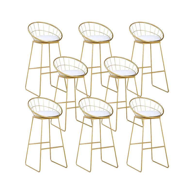 Glam Low Back Dining Stools Round Upholstered Bar Stools with Footrest