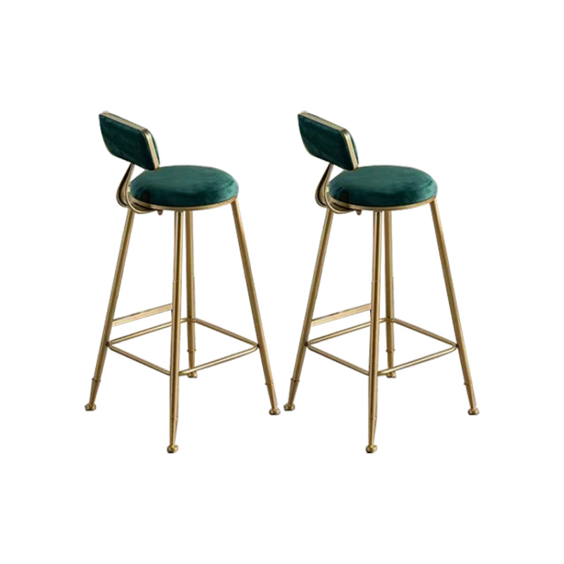 Glam Low Back Dining Stools Round Upholstered Bar Stools with Footrest
