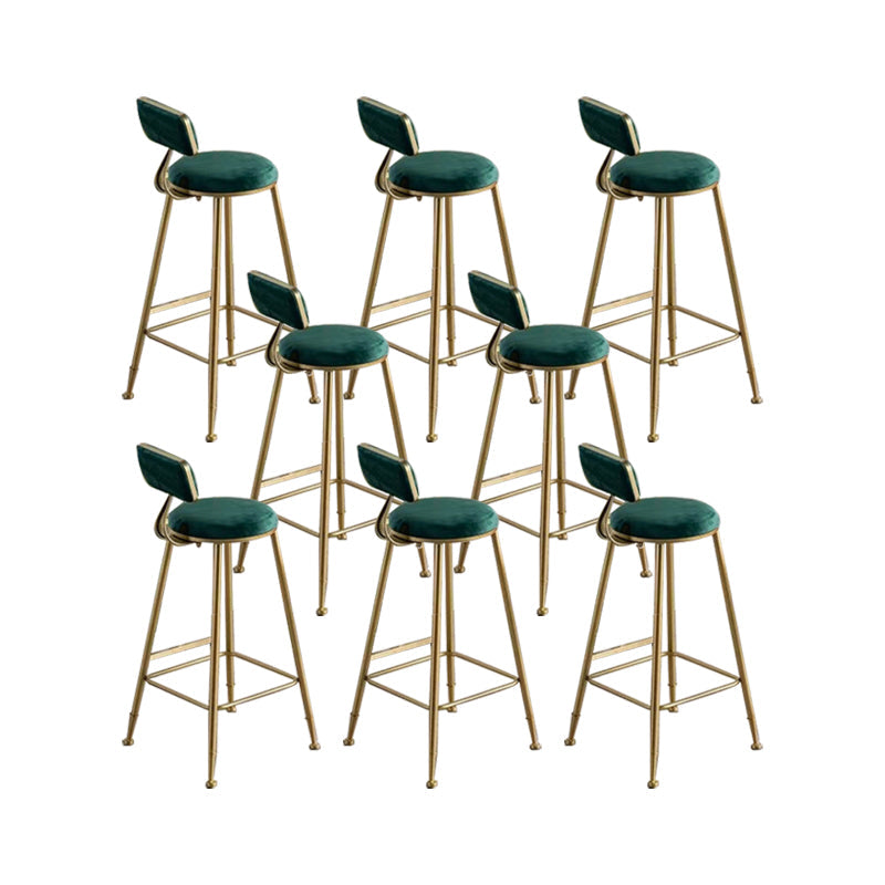 Glam Low Back Dining Stools Round Upholstered Bar Stools with Footrest