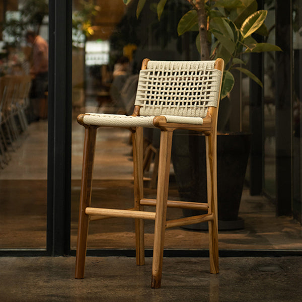 Tabourets de bar à dossier bas Tabourets de salle à manger blancs avec base en bois massif