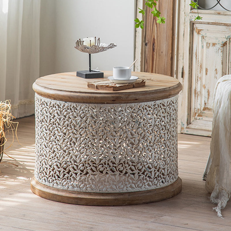 Tavolo d'angolo in campagna francese rotondo in legno solido tavolino