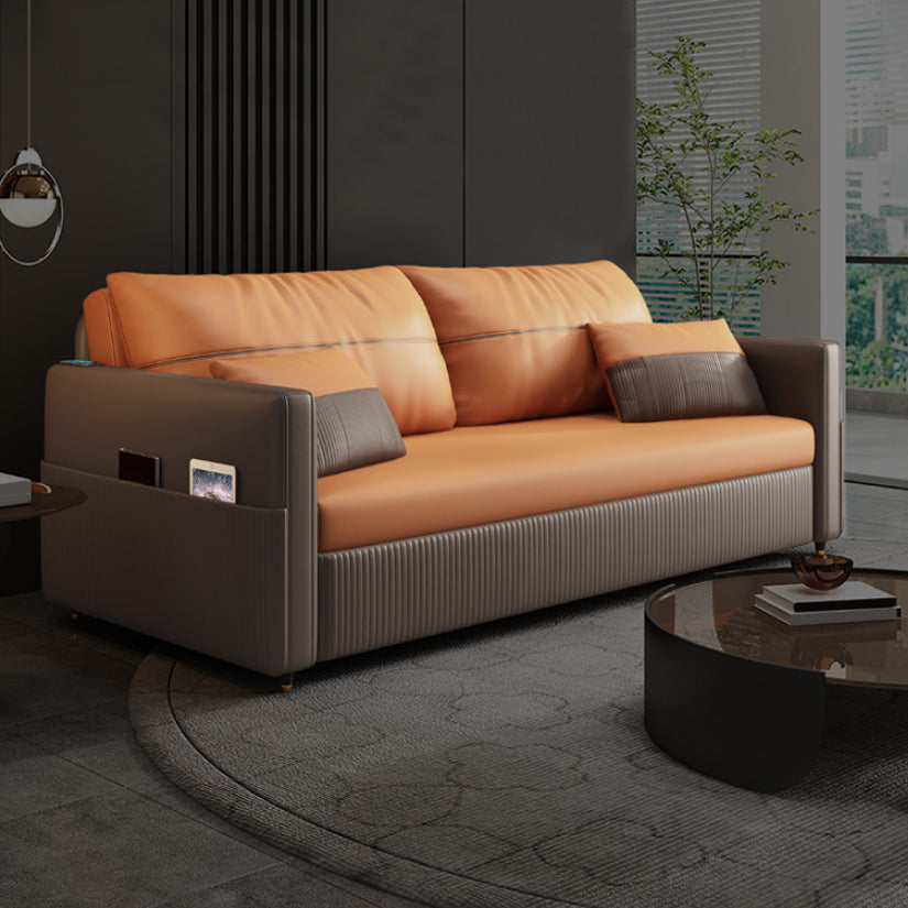 Contemporary Futon Sofa Bed with Storage Pillow Back Square Arms Sleeper Sofa Orange Clearhalo 'furn' 'furn_futons' 'Furniture' 'Futons & Daybeds' 'Futons' 'Living Room Furniture' 7231834