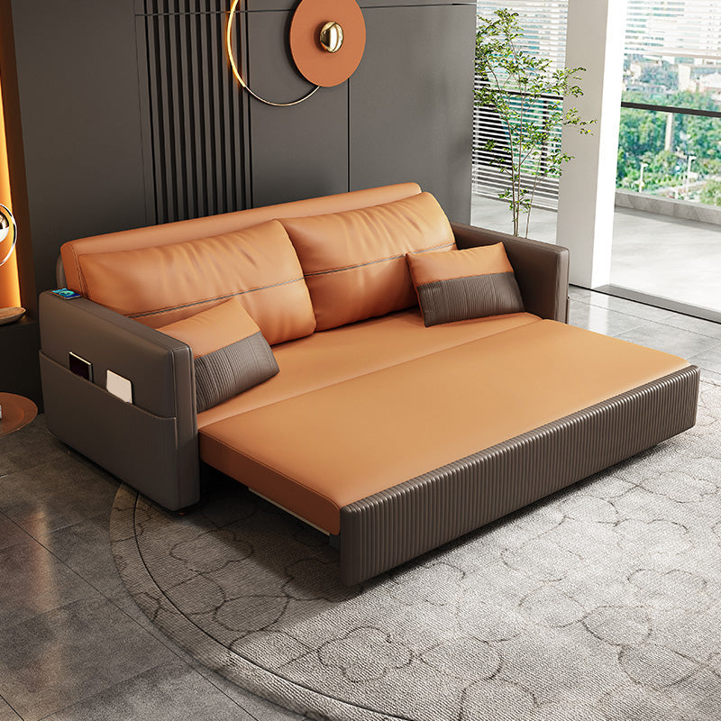 Contemporary Futon Sofa Bed with Storage Pillow Back Square Arms Sleeper Sofa Clearhalo 'furn' 'furn_futons' 'Furniture' 'Futons & Daybeds' 'Futons' 'Living Room Furniture' 7231836