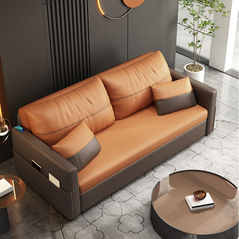 Contemporary Futon Sofa Bed with Storage Pillow Back Square Arms Sleeper Sofa Clearhalo 'furn' 'furn_futons' 'Furniture' 'Futons & Daybeds' 'Futons' 'Living Room Furniture' 7231837