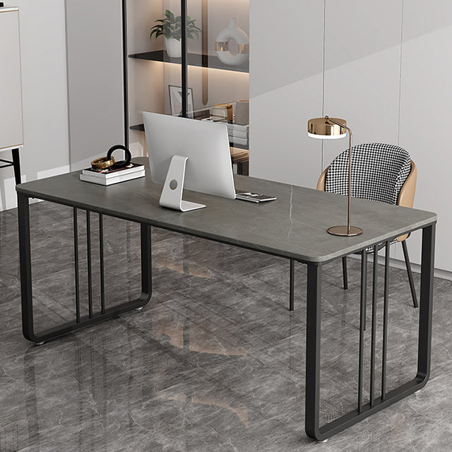 Rectangular Shaped Office Desk 2 Legs Writing Desk in Grey/White for Office Clearhalo 'furn' 'furn_office_desk' 'Furniture' 'Office Desks' 'Office Furniture' 'office_desk' 7232693