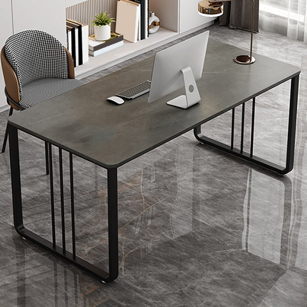 Rectangular Shaped Office Desk 2 Legs Writing Desk in Grey/White for Office Clearhalo 'furn' 'furn_office_desk' 'Furniture' 'Office Desks' 'Office Furniture' 'office_desk' 7232696