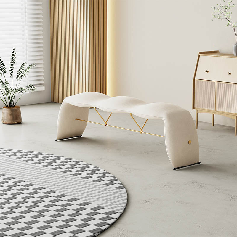 Glam Bedroom Bench Cushioned Backless Seating Bench with Metal Base