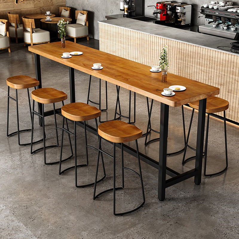 Metal Frame Industrial Bistro Table Brown Pine Wood Top Bar Table Clearhalo 'Bar Furniture' 'Bar Tables' 'bar_tables' 'furn' 'furn_bar_tables' 'Furniture' 'Kitchen & Dining Furniture' 7233273