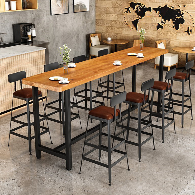 Metal Frame Industrial Bistro Table Brown Pine Wood Top Bar Table Clearhalo 'Bar Furniture' 'Bar Tables' 'bar_tables' 'furn' 'furn_bar_tables' 'Furniture' 'Kitchen & Dining Furniture' 7233274