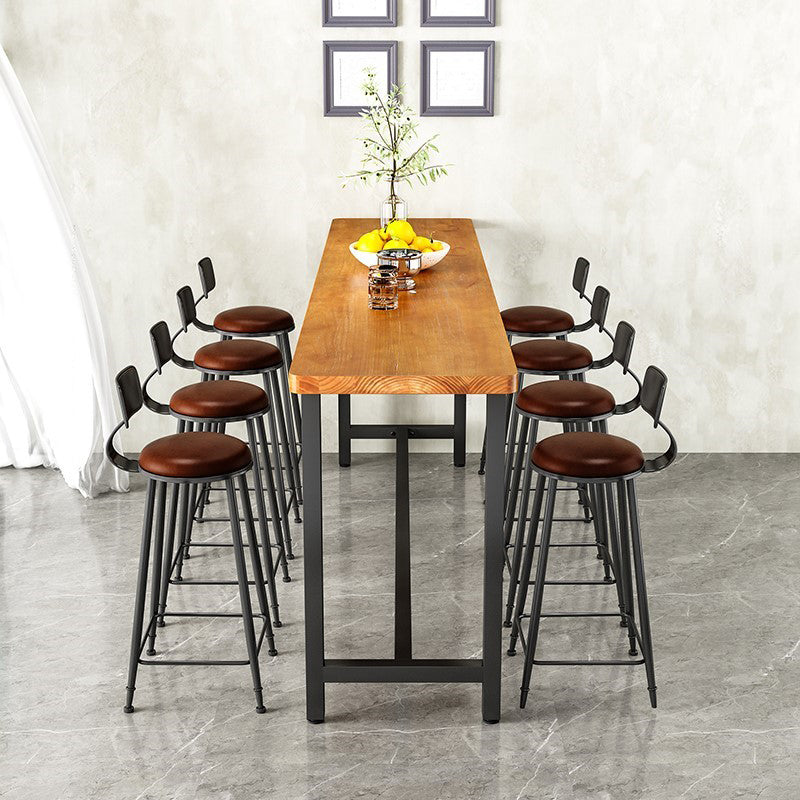 Metal Frame Industrial Bistro Table Brown Pine Wood Top Bar Table Clearhalo 'Bar Furniture' 'Bar Tables' 'bar_tables' 'furn' 'furn_bar_tables' 'Furniture' 'Kitchen & Dining Furniture' 7233275