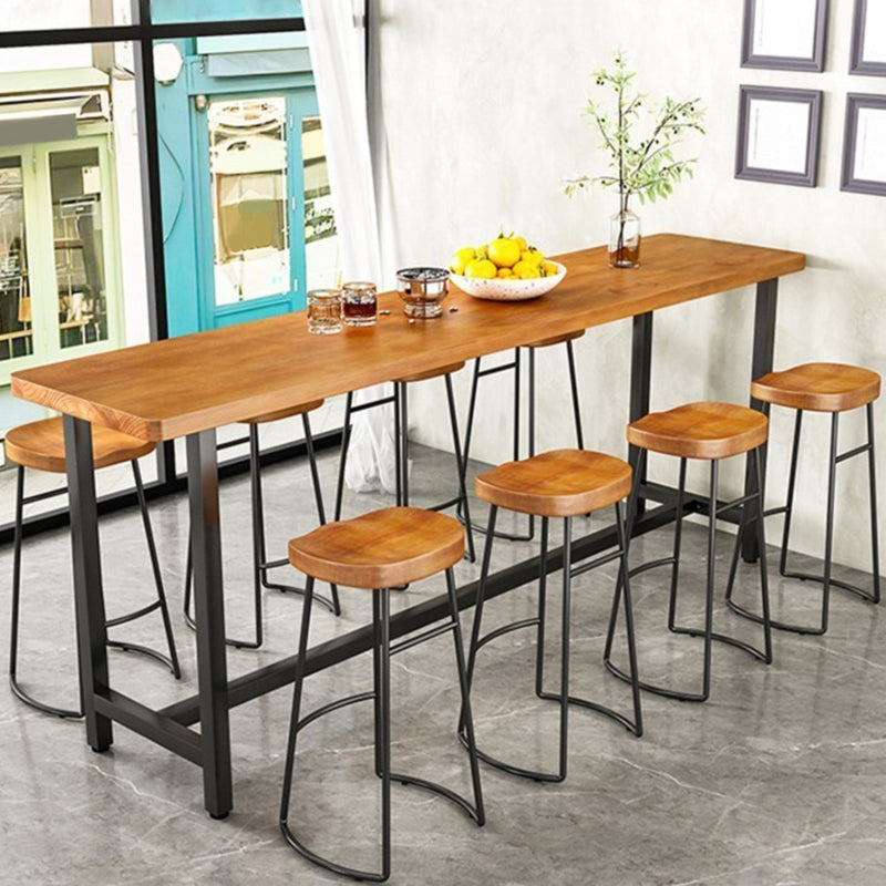 Metal Frame Industrial Bistro Table Brown Pine Wood Top Bar Table Clearhalo 'Bar Furniture' 'Bar Tables' 'bar_tables' 'furn' 'furn_bar_tables' 'Furniture' 'Kitchen & Dining Furniture' 7233276
