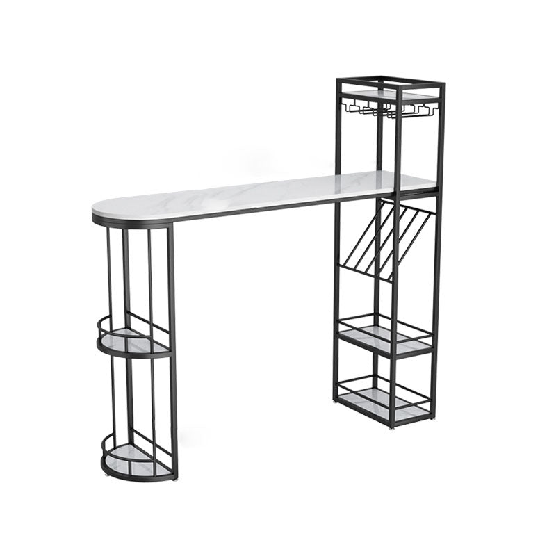 White Stone Bar Table with Storage Modern Specialty Pub Table for Dining Room Black Without Chairs Clearhalo 'Bar Furniture' 'Bar Tables' 'bar_tables' 'furn' 'furn_bar_tables' 'Furniture' 'Kitchen & Dining Furniture' 7233332