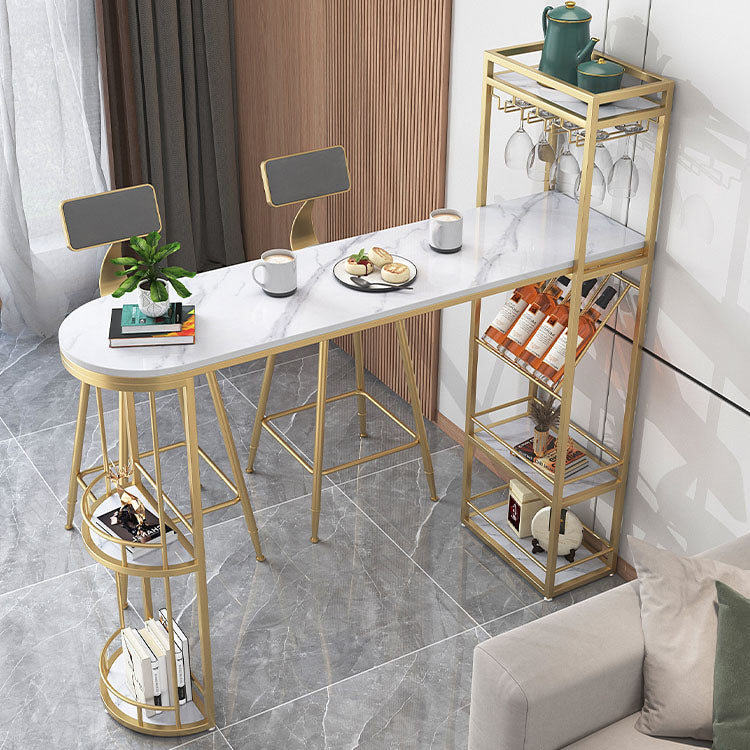 White Stone Bar Table with Storage Modern Specialty Pub Table for Dining Room Clearhalo 'Bar Furniture' 'Bar Tables' 'bar_tables' 'furn' 'furn_bar_tables' 'Furniture' 'Kitchen & Dining Furniture' 7233334