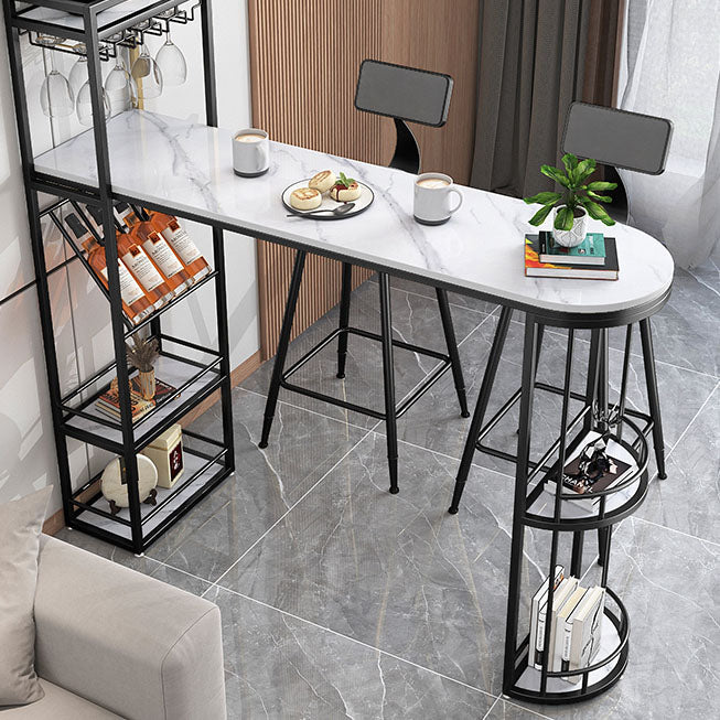 White Stone Bar Table with Storage Modern Specialty Pub Table for Dining Room Clearhalo 'Bar Furniture' 'Bar Tables' 'bar_tables' 'furn' 'furn_bar_tables' 'Furniture' 'Kitchen & Dining Furniture' 7233342