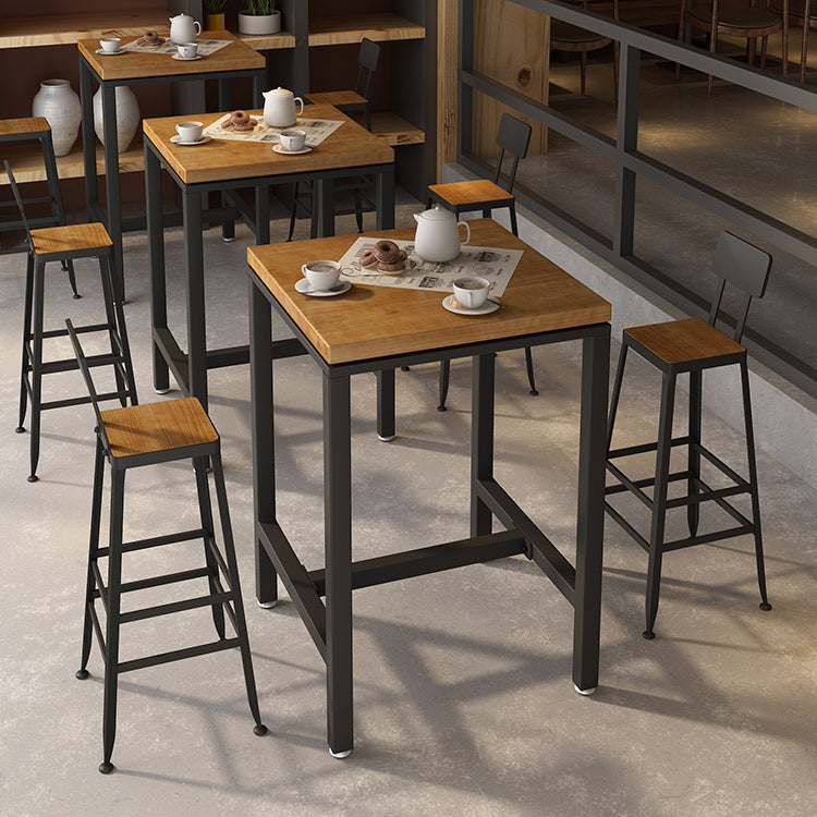 Industrial Indoor Bar Dining Table Square Metal and Wood Bar Table Clearhalo 'Bar Furniture' 'Bar Tables' 'bar_tables' 'furn' 'furn_bar_tables' 'Furniture' 'Kitchen & Dining Furniture' 7233358