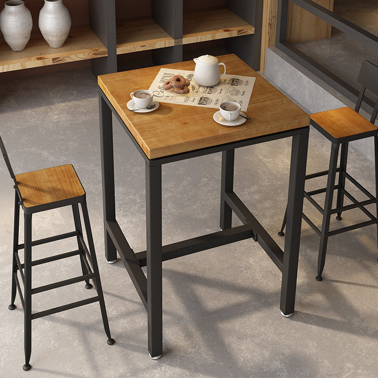 Industrial Indoor Bar Dining Table Square Metal and Wood Bar Table Clearhalo 'Bar Furniture' 'Bar Tables' 'bar_tables' 'furn' 'furn_bar_tables' 'Furniture' 'Kitchen & Dining Furniture' 7233359
