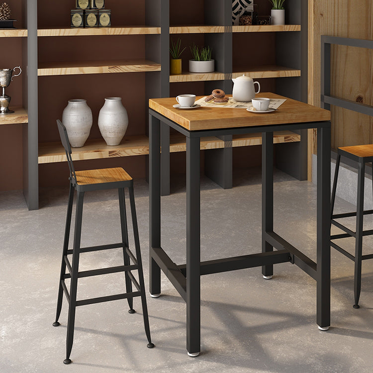 Industrial Indoor Bar Dining Table Square Metal and Wood Bar Table Clearhalo 'Bar Furniture' 'Bar Tables' 'bar_tables' 'furn' 'furn_bar_tables' 'Furniture' 'Kitchen & Dining Furniture' 7233365