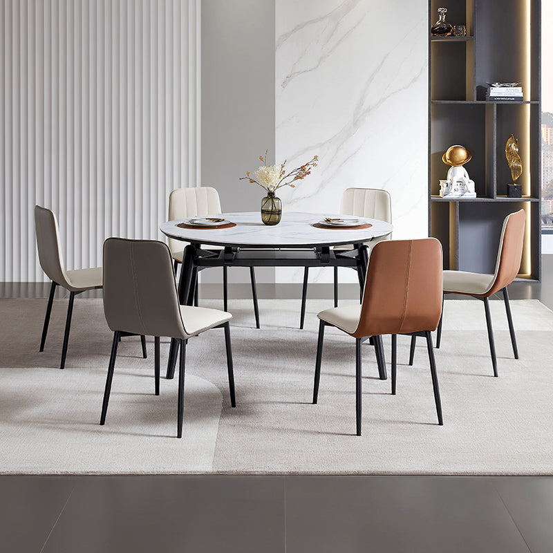 Stone Top Dinette Table with Black Legs Modern Round Dining Table Clearhalo 'Dining Tables & Seating' 'Dining Tables' 'dining_table' 'furn' 'furn_dining_table' 'Furniture' 'Kitchen & Dining Furniture' 7233414