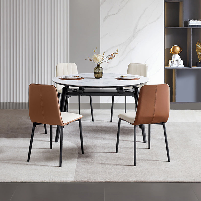 Stone Top Dinette Table with Black Legs Modern Round Dining Table Clearhalo 'Dining Tables & Seating' 'Dining Tables' 'dining_table' 'furn' 'furn_dining_table' 'Furniture' 'Kitchen & Dining Furniture' 7233416