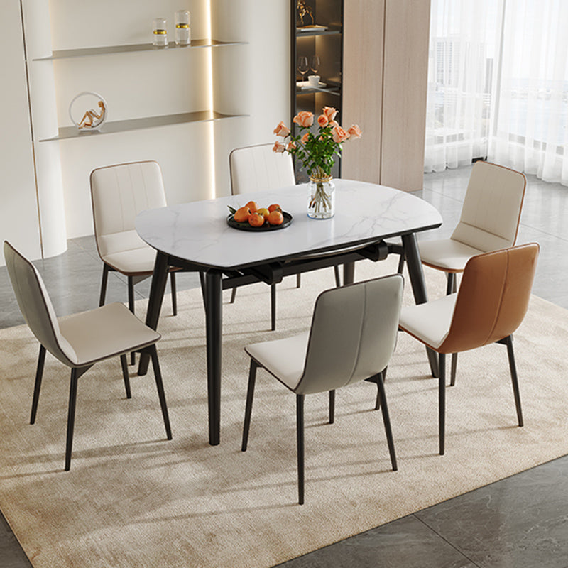 Stone Top Dinette Table with Black Legs Modern Round Dining Table Clearhalo 'Dining Tables & Seating' 'Dining Tables' 'dining_table' 'furn' 'furn_dining_table' 'Furniture' 'Kitchen & Dining Furniture' 7233422