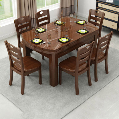 Dining Room Dinner Table 4 Legs Rubberwood Round Dining Table Nut-Brown Without Chairs Clearhalo 'Dining Tables & Seating' 'Dining Tables' 'dining_table' 'furn' 'furn_dining_table' 'Furniture' 'Kitchen & Dining Furniture' 7233455