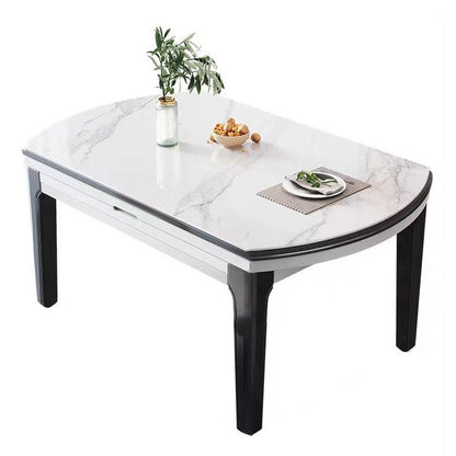 Kitchen Dinner Table Dining Room Stone Drop-Leaf Dining Table White Without Chairs Clearhalo 'Dining Tables & Seating' 'Dining Tables' 'dining_table' 'furn' 'furn_dining_table' 'Furniture' 'Kitchen & Dining Furniture' 7233498