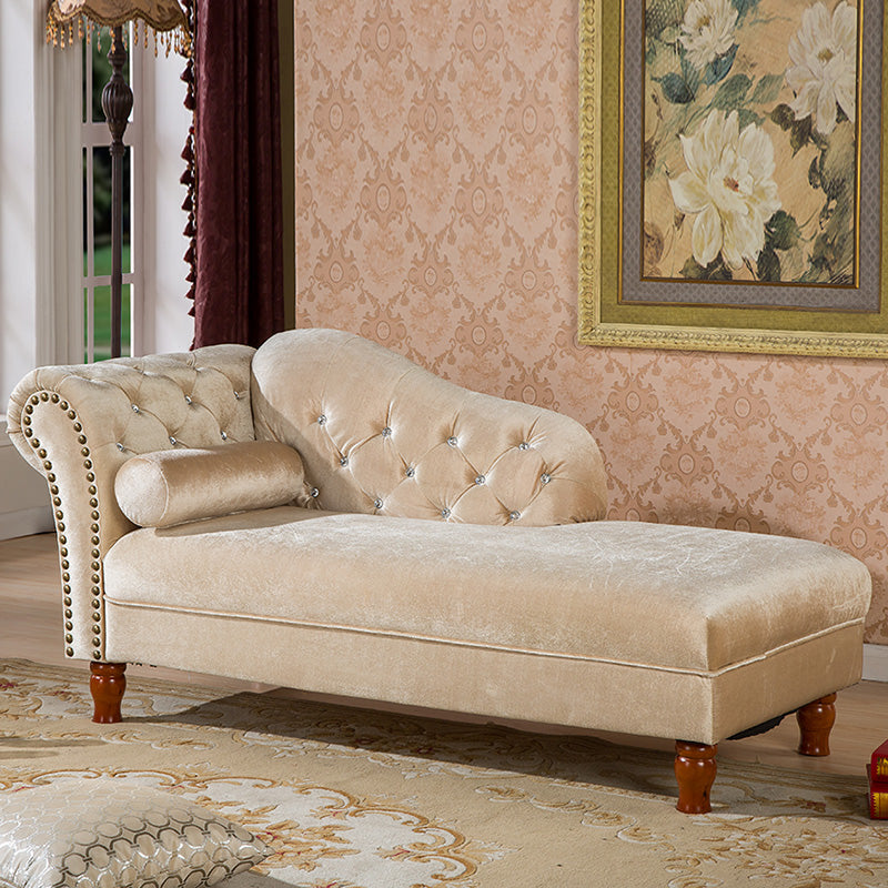 Living Room Velvet Rolled Arms Chaise Modern Chaise Lounge with Upholster Beige Left-Arm Chaise Clearhalo 'Chairs & Seating' 'Chaise Lounge' 'chaise_lounge' 'furn' 'furn_chaise_lounge' 'Furniture' 'Living Room Furniture' 7235090