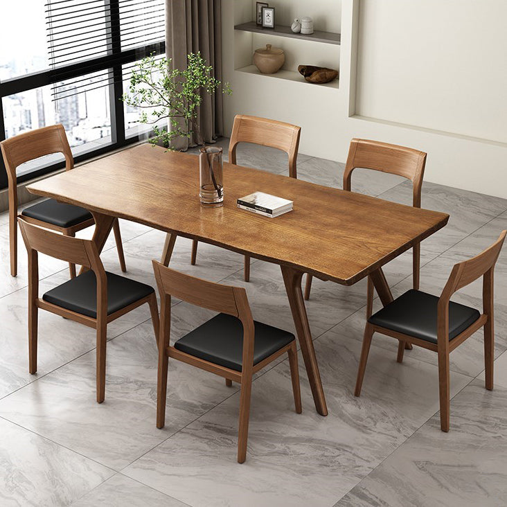 Brown Solid Wood Contemporary Dining Table Set 1/4/5/7 Pcs Dinette Set for Home Clearhalo 'Dining Room Sets' 'Dining Tables & Seating' 'dining_room_set' 'furn' 'furn_dining_room_set' 'Furniture' 'Kitchen & Dining Furniture' 7235703