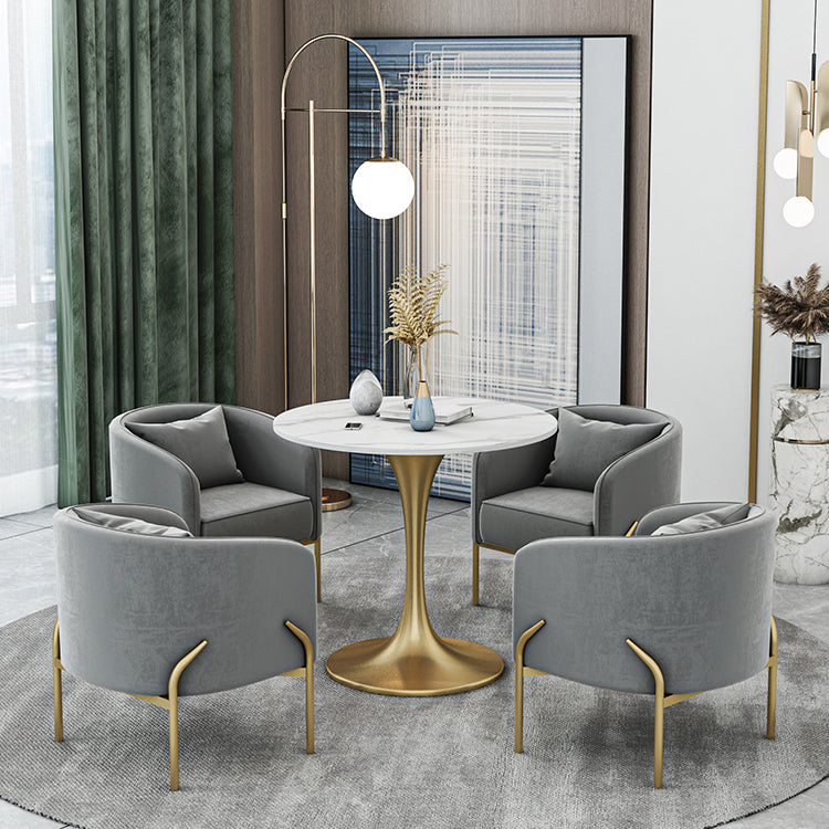 Glam Style Dinette Set 1/2/4/5 Pcs Round Stone Dinette Table with Dining Chair 5 Pieces: Table, 4 Chairs Clearhalo 'Dining Room Sets' 'Dining Tables & Seating' 'dining_room_set' 'furn' 'furn_dining_room_set' 'Furniture' 'Kitchen & Dining Furniture' 7235751