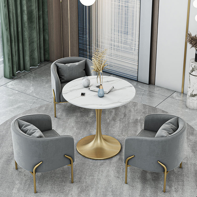 Glam Style Dinette Set 1/2/4/5 Pcs Round Stone Dinette Table with Dining Chair 4 Pieces: Table, 3 Chairs Clearhalo 'Dining Room Sets' 'Dining Tables & Seating' 'dining_room_set' 'furn' 'furn_dining_room_set' 'Furniture' 'Kitchen & Dining Furniture' 7235753