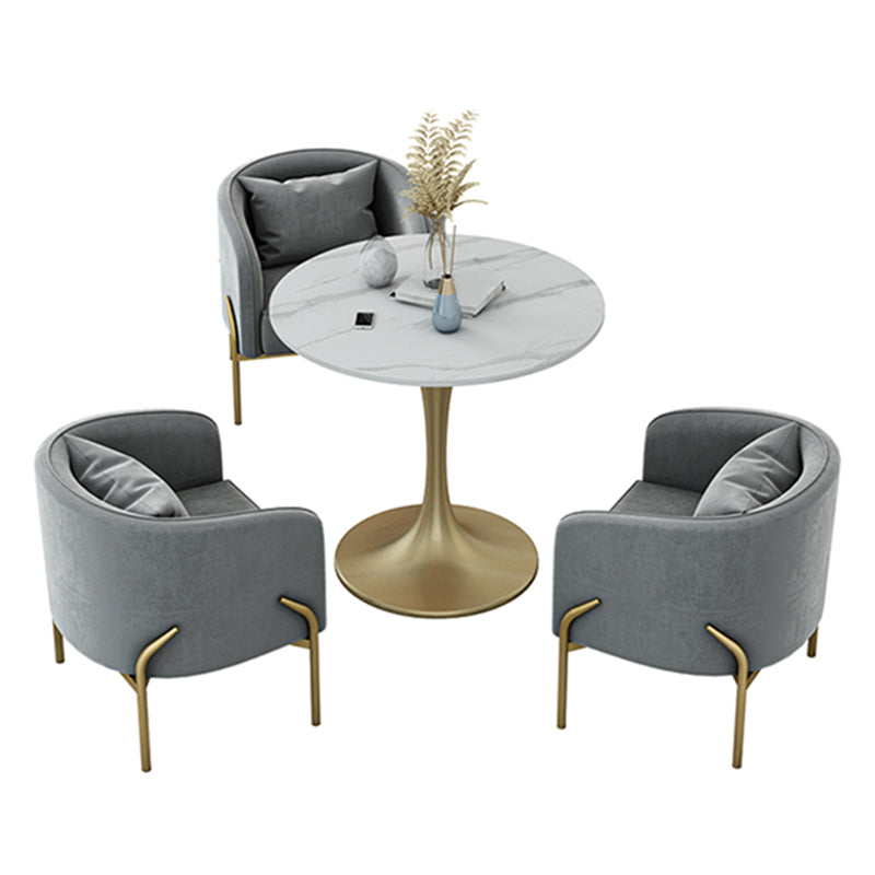 Glam Style Dinette Set 1/2/4/5 Pcs Round Stone Dinette Table with Dining Chair Clearhalo 'Dining Room Sets' 'Dining Tables & Seating' 'dining_room_set' 'furn' 'furn_dining_room_set' 'Furniture' 'Kitchen & Dining Furniture' 7235763