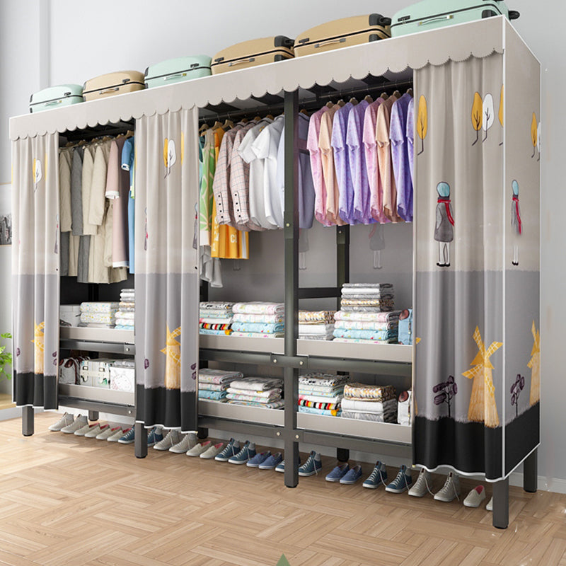 Foldable Freestanding Wardrobe Metal Frame Multifunctional Wardrobe 80"L x 20"W x 71"H Light Gray Clearhalo 'Armoires & Wardrobes' 'armoires_wardrobes' 'Bedroom Furniture' 'furn' 'furn_armoires_wardrobes' 'Furniture' 7235789