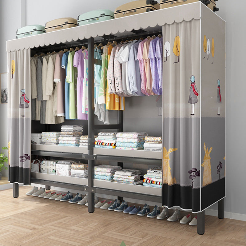 Foldable Freestanding Wardrobe Metal Frame Multifunctional Wardrobe 67"L x 20"W x 71"H Light Gray Clearhalo 'Armoires & Wardrobes' 'armoires_wardrobes' 'Bedroom Furniture' 'furn' 'furn_armoires_wardrobes' 'Furniture' 7235791