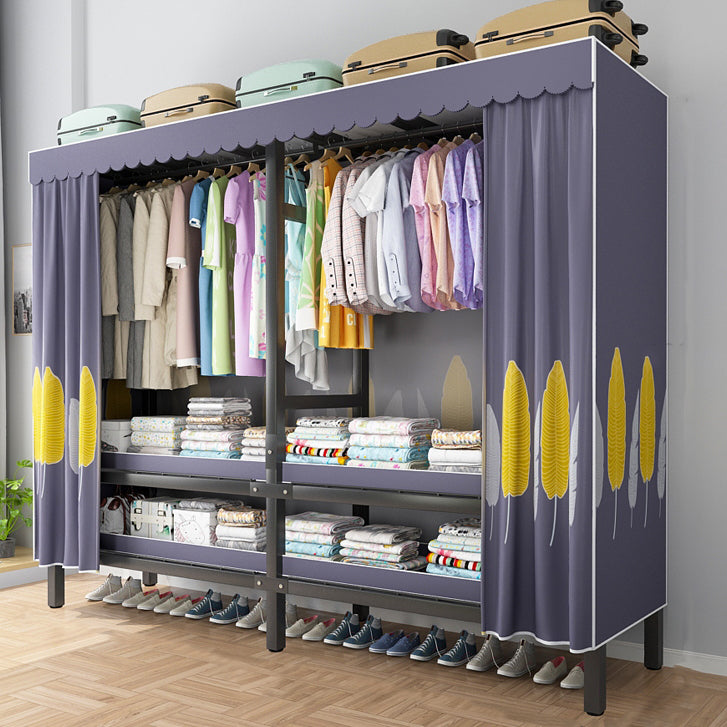 Foldable Freestanding Wardrobe Metal Frame Multifunctional Wardrobe 67"L x 20"W x 71"H Purple Clearhalo 'Armoires & Wardrobes' 'armoires_wardrobes' 'Bedroom Furniture' 'furn' 'furn_armoires_wardrobes' 'Furniture' 7235792
